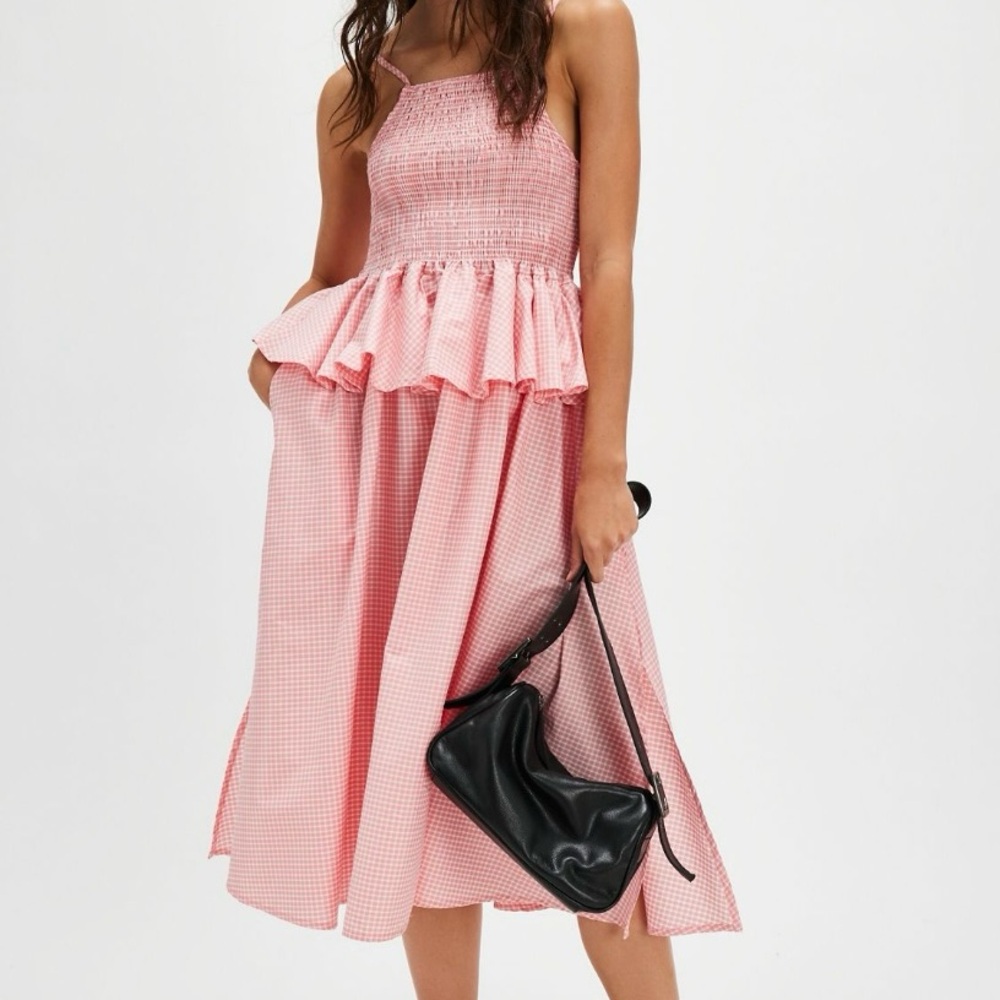 Pink Gingham Midi Dress